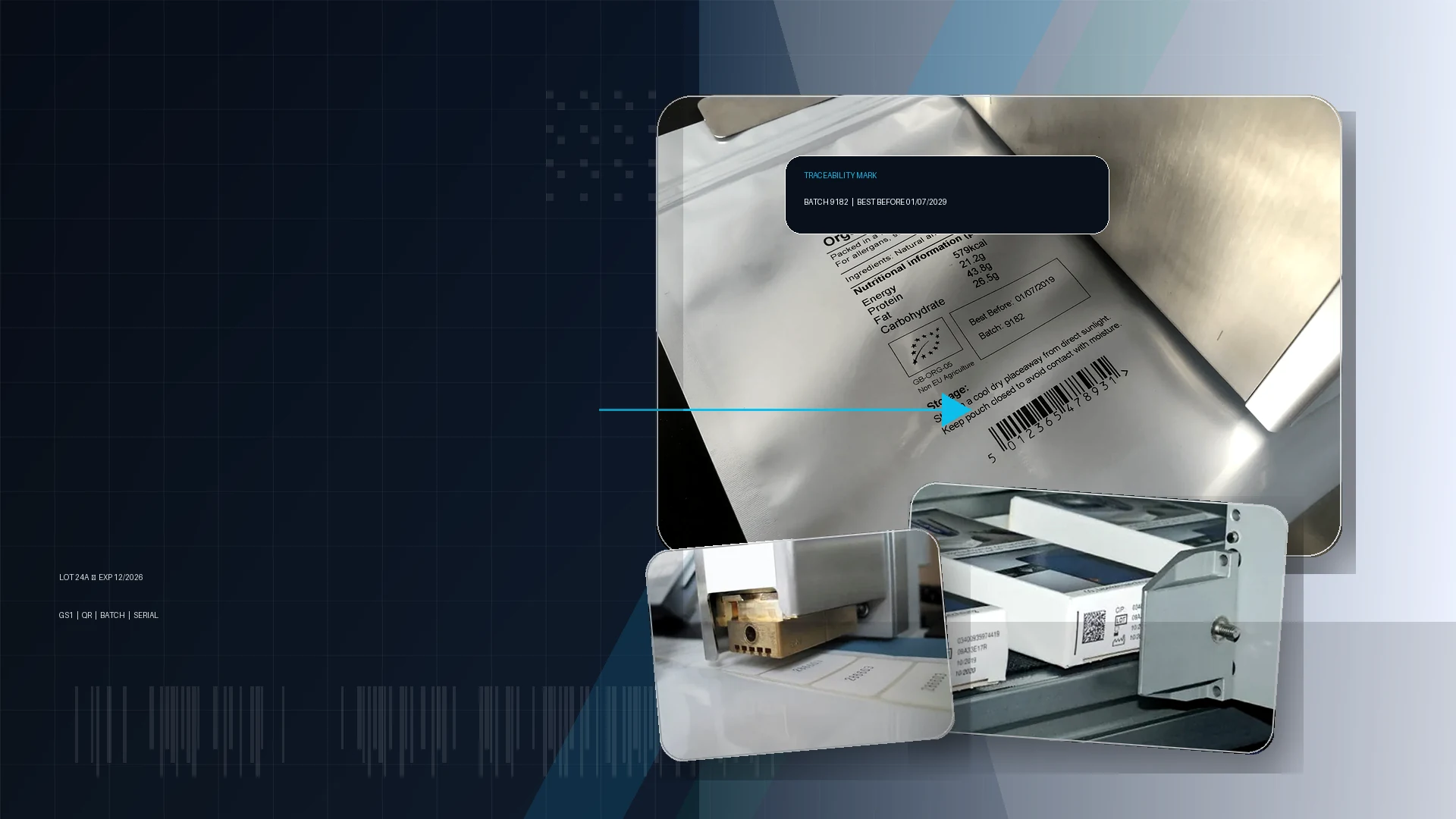 Inkjet coding machinery printing batch, date and QR codes on packaging